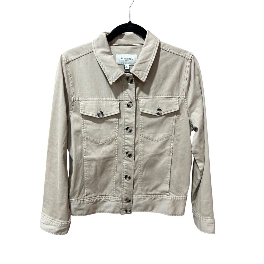 Liverpool Los Angeles Tan Khaki Stretch Twill Trucker Jacket Womens Medium M